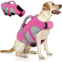 Жилет для плавання для собак Queenmore, регульований, висока видимість, рятувальний жилет, для собак XX-Large (Hot Pink, XXL)