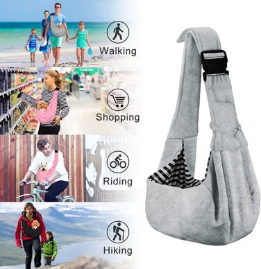 PetLoft Сумка-переноска для собак, реверсивна, регульована, крос-боді, з отвором для повідка, сіра
