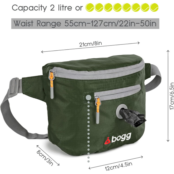 Універсальна сумка-переноска для собак BOGG з дозатором пакетів для вигулу та контейнером для відходів (Buster Green)