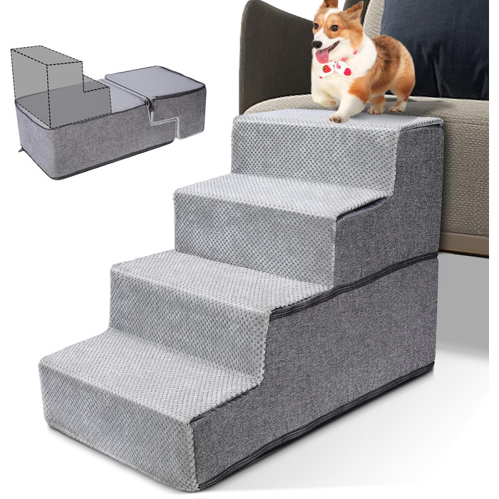 Сходинки для собак 3 ступені, антиковзаюча драбина для маленьких собак, миюча сходинка для собак 40 см заввишки, портативна рампочка для собак/кішок з миючим покриттям для дивану/ліжка