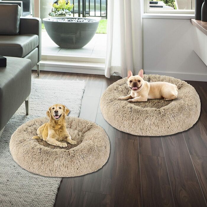 М'яке ліжко для собак та котів, маленьке, зручне, плюшеве, коричневе (60 см), з неслизьким дном, машинного прання