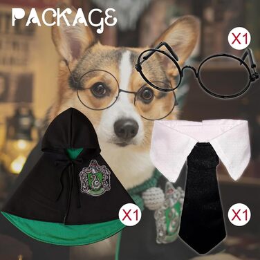 Костюм для собак та котів з окулярами та краваткою, косплей, Slytherin, розмір M