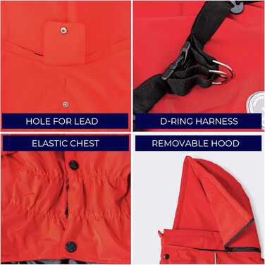 Зимовий теплий костюм-куртка для собак Hugo & Hudson, червоний, розмір L55, вітронепроникний, з капюшоном та пряжками для повідця