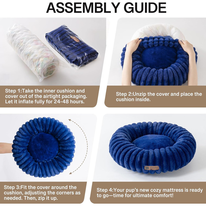 М'яке ліжко для котів MEWOOFUN 50x50 см, Marineblau (морська синя), з неслизьким дном, заспокоююче, для котів