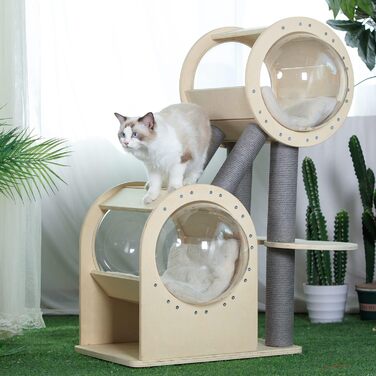 Двоярусний дерев'яний кігтеточка-кіт-будинок Burlywood 103 см, кіт-будинок для дому