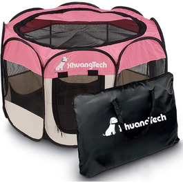 Дитячий манеж для тварин XhuangTech: Собаки, коти, цуценята, 80x80x58,4 см, м'яка тканина, портативний, складаний, для дому та вулиці, Рожевий та Бежевий