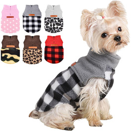 Флісова жилетка для собак Kosiyi, теплий собачий светр з отвором для повідка, одяг для домашніх тварин, легкий собачий халат для маленьких собак, хлопчиків та дівчаток, на осінь та зиму, в клітинку, сірий, розмір XX-Small