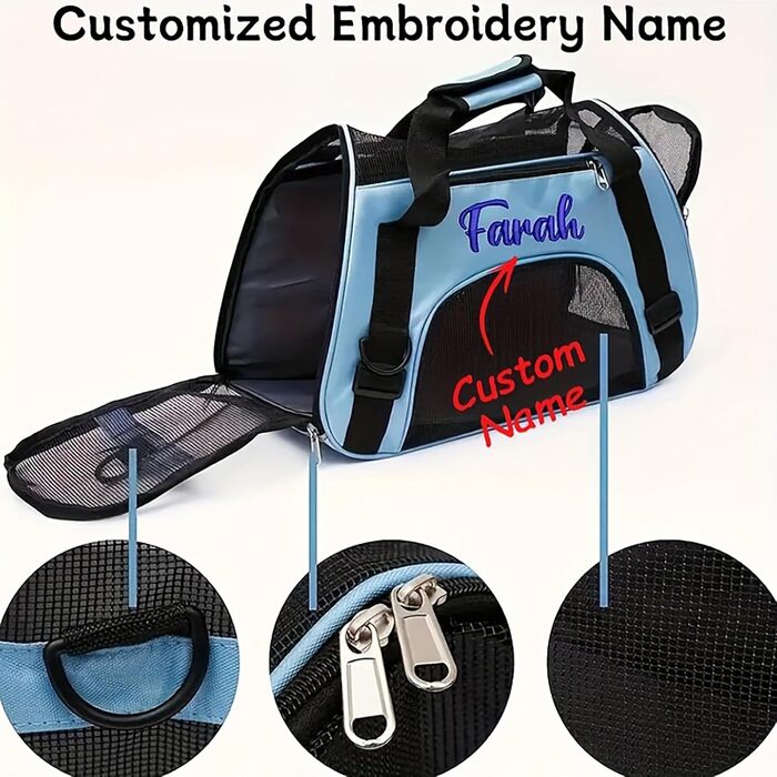 Персоналізована переноска для кота/собаки з вишивкою імені. Складана переноска для собак та котів. Сумка-переноска для маленьких собак та котів (рожевий)