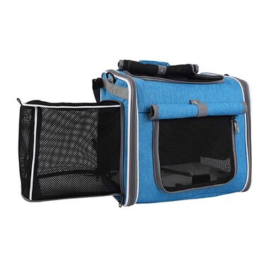 Фаркоп для велосипеда Fockety Hunde, складаний, м'який рюкзак для домашніх тварин з 4 сітчастими вікнами та 4 відкритими дверцятами, розширюваний кошик для керма велосипеда з швидкою фіксацією, для маленьких тварин (Blue)