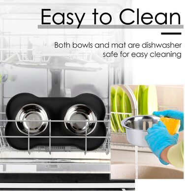 Набори мисок для собак CEASELESLY з нержавіючої сталі (2 x 400 мл) з підставкою з силікону, чорного кольору. Підходять для собак середніх та малих порід, кошенят та цуценят.