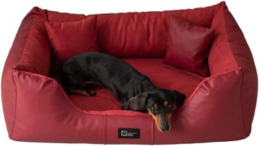Ортопедичне ліжко для собак Eden, XL, червоне: м'яке, зносостійке, з еко-шкіри та акцентани, для зменшення болю