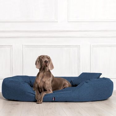 Ортопедичне ліжко для собак Tierlando® Sammy з віскоеластичним матрацом та високим бортиком з міцного поліестеру, 140x105 см, Navyblau Meliert