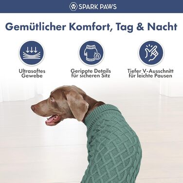 Теплий зимовий пуловер Spark Paws для собак – м'який, комфортний, підходить для французьких бульдогів, пітбулів, кобелів та сук (Pine Green, 2XL) – 16-25 кг