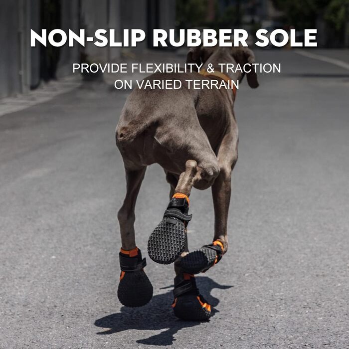 Водонепроникні чоботи для собак великих порід, захист лап від холоду, снігу та ковзання, з світловідбиваючими смугами, для прогулянок на вулиці, чорний/оранжевий, розмір 4 (5.46x5.94 см)