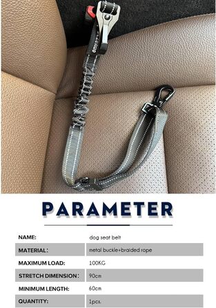 Авторемень для собак у машину, безпечний ремінь для собак на заднє сидіння, регульований авторемень з еластичною амортизацією та металевим карабіном (червоний, 60см, 1 шт.)