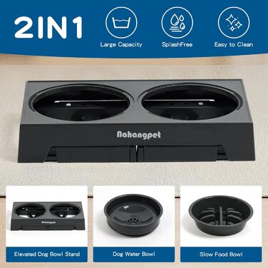 Миски для собак NAHANGPET 3-в-1: повільне годування, регульована висота, протиковзкі, для маленьких, середніх та великих собак, чорний (сірий)