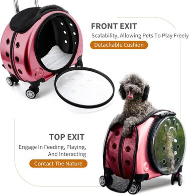 Рюкзак для тварин PETCUTE, рожевий: комфортний перенос для собак та котів до 7.5 кг, з виймальною підстилкою та преміум-колесами
