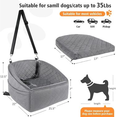 Автокрісло для собак Ejoyous: піднятий крісло для маленьких та середніх собак до 15,9 кг, знімний, з піною з пам'яті, сірий