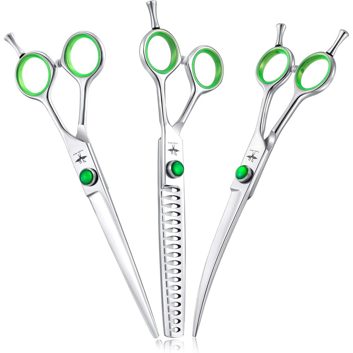 Набір професійних ножиць для грумінгу собак PURPLEBIRD: 440C сталь, 7 дюймів, 4 шт. (прямі, вигнуті, для розрідження)