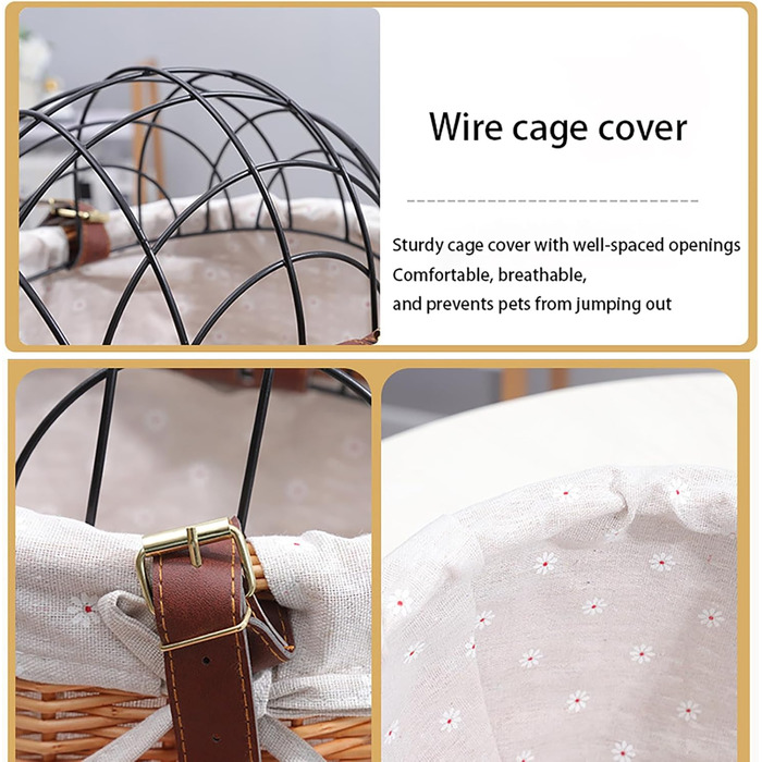 Кошик для собак на велосипед з ротангу – зручна переноска з захисним ґратом та м'яким бавовняним матрацом для багажника велосипеда