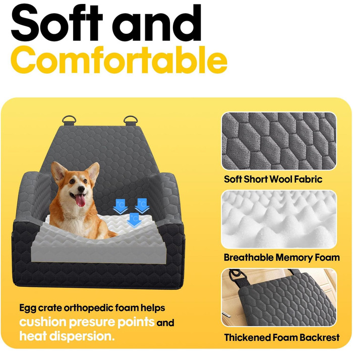 Автокрісло для собак UNICITII: безпечне та зручне автоліжко для собак малого та середнього розміру (до 13.6 кг), чорного кольору.