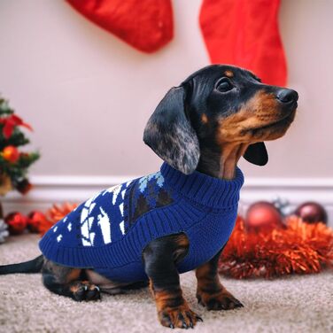 Пуловер для собак Лелепет для такс, в'язаний пуловер з візерунком такси, теплий пуловер для великих собак з високим коміром, зимовий пуловер, зелений (XL, синій)