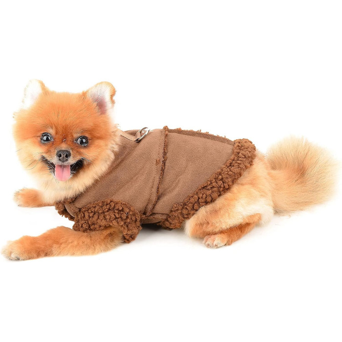 Теплий зимовий одяг для тварин з флісовою підкладкою: куртка для собак та котів, з кільцем для повідка, для чихуахуа, йоркширського тер'єра, коричневий (M)