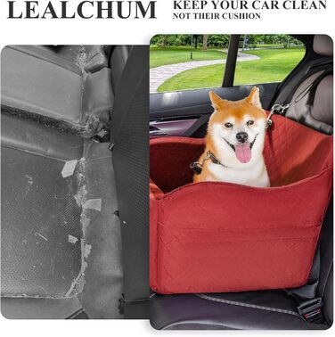 Автокрісло для собак великих порід, м'яка тканина, Memory Foam, 2 страхувальні ремені, червоний колір, великий розмір