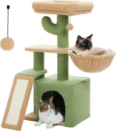Дряпка для котів PAWZ Road Кактус з гамаком, кошиком і лежаком, зелена, 80 см, для маленьких котів