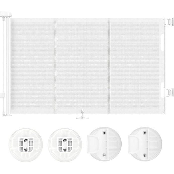 Захист для сходів з замком, розтяжний захист для дітей та собак, ширина 150 см, висота 83 см (140 см/білий, без свердління, автоматичний замок)