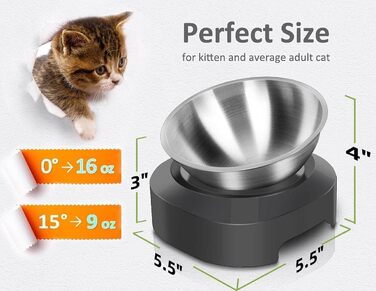 Підвищені годівниці для котів з нержавіючої сталі, набір 2 шт. (1 годівниця), антиковзні, для запобігання нудоти, миються в посудомийній машині