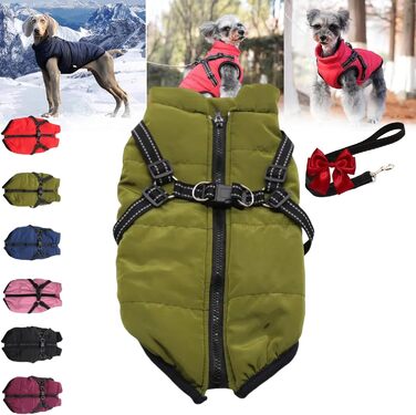 Зимова куртка для собак Furryking 3 в 1, водонепроникна та вітрозахисна, з отвором для шлейки (зелена, S)