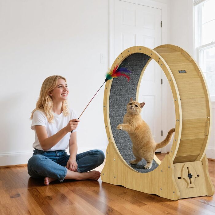 Лялькове колесо для котів WUDLEP - велике колесо для дому з покриттям, для фітнесу та схуднення (натуральний колір дерева)