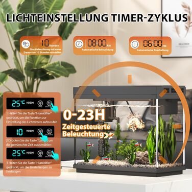 Акваріум Vehipa Nano 9L з інтелектуальним зволожувачем повітря, індикатором температури, склом UHD, 7-кольоровим підсвічуванням, 3-в-1 насосом з фільтрацією, подачею кисню та циркуляцією, чорний