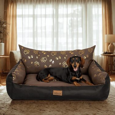 Ліжко для собак DOGGY - корзина для собак маленьких, середніх та великих порід - лежанка для тварин - собаче диван-матрац - ліжко для домашніх тварин - XXXL 132x106 см - коричневий колір з лапами