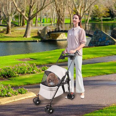 Візок для собак Homewell 2в1, сірий, 50x70x99 см. Візок-будка, з тримачами для напоїв, складний, з гальмом