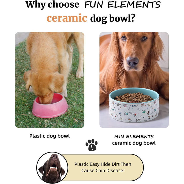 Керамічна миска для собак Fun Elements, велика, 180 мл, міцна, з малюнком собак, синя