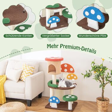 Дерев'яний кігтечка для котів COSTWAY з печериною, сизалевим покриттям та іграшкою, 59x48x102 см, кольоровий