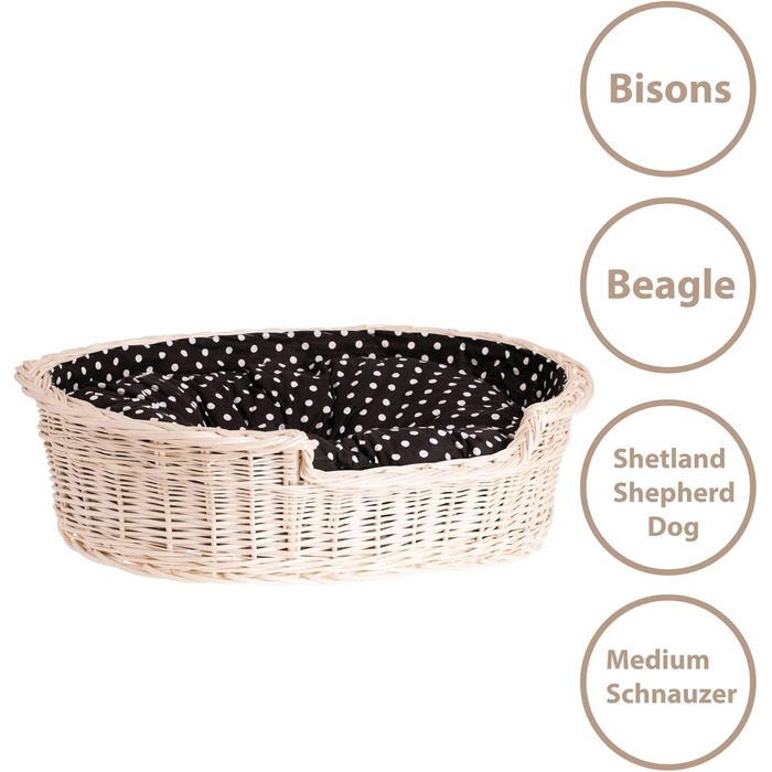 Плетений корзинка-ліжко для собак та котів з подушкою, 60 x 43 x 19 см, бежевий