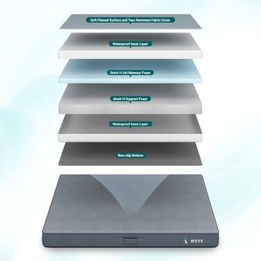 Велике ортопедичне ліжко для собак з гелевою піною-пам'яттю, міцний фланелевий матеріал, знімний чохол та водонепроникний наповнювач, розмір 104 x 74 x 9 см, блакитний колір