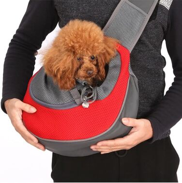 Транспортна сумка для собак та котів з регульованим плечовим ременем, дихаюча переноска для прогулянок та активного відпочинку (червона, 45x28 см)