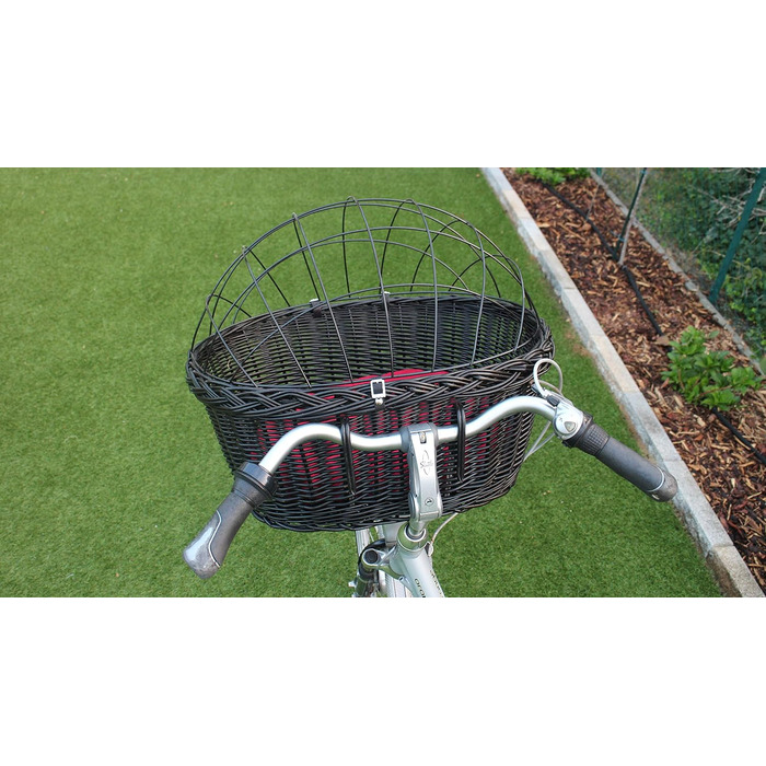 Корзина для велосипеда Marcus Hundefahrradkorb для руля з лози з металевою сіткою та подушкою, чорна. Корзина для собак, корзина на кермо, корзина для тварин, кошик для покупок, натуральна (з подушкою)