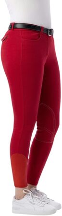 Верхні штани для їзди на конях Riding World Alexandrie для жінок та дітей | Еластичні штани з накладкою на колінах | з кишенями спереду | Легінси для верхової їзди в шести кольорах | Одяг для верхової їзди розмір 104-176 та 32-44, Зелений (38, Червоний)