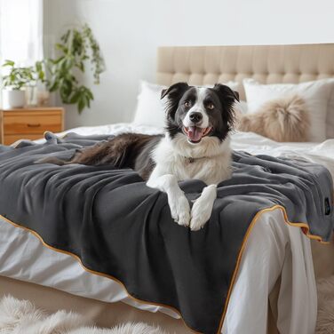 Водонепроникний килимок для собак Luciphia, миючий, для великих та середніх собак та котів, теплий та м'який фліс Sherpa, для дивану, ліжка, авто (Сірий, 100 x 145 см)