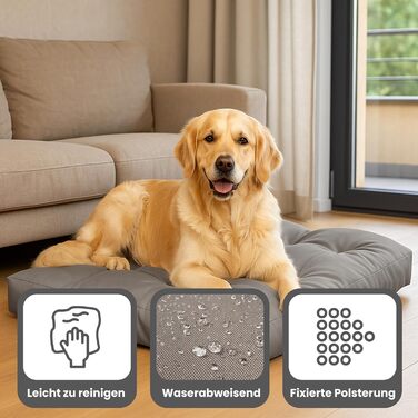 Килимок для собак великих порід 110x90 см - Міцний матеріал Oxford 600D, водовідштовхувальний, XXL, 10 см висоти, двосторонній, для використання на вулиці - Сірий 110x90x10 см