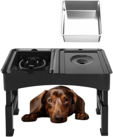 Підвищена годівниця для собак WS - 2-в-1 з регульованою висотою, анти-розливання, миска для корму та води без облизування (чорна)