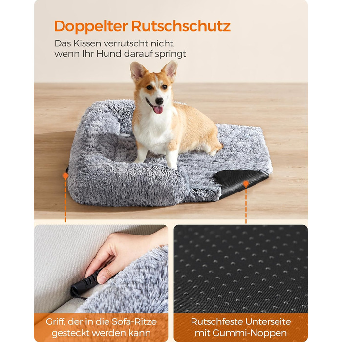 Ліжко для собак Feandrea FluffyHug, м'яка підстилка, захист дивану, подушка, розмір L, для середніх собак, 95 x 85 x 16 см, Ombré Grey PGW222G01