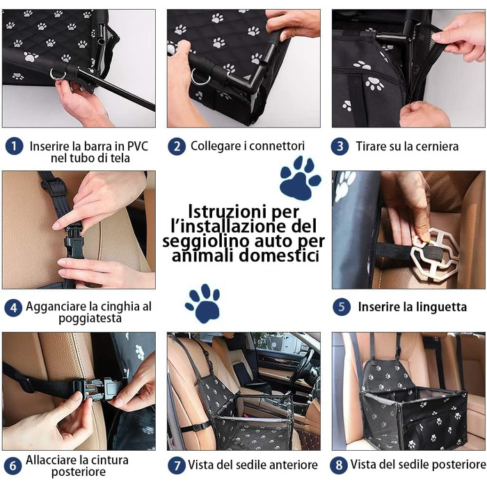 Автомобільний сидіння для собак на переднє сидіння - чорний, з ременями безпеки, водонепроникний, для малих та середніх порід