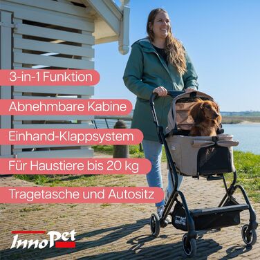 Візок для собак Innopet Nomad Compact - легкий, складаний візок для собак та котів до 20 кг, знімний кузов, переноска та автокошик