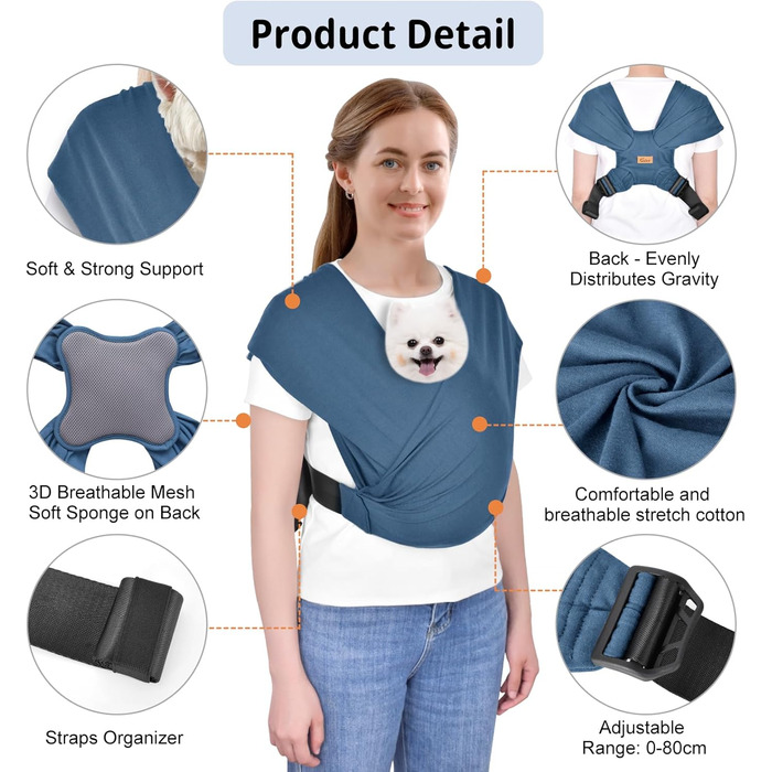 CUBY Сумка-переноска для собак, літня переноска для собак, рюкзак-переноска, регульована переноска для цуценят, 10LBS (Темно-синій)